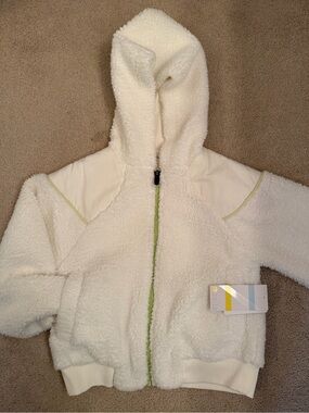 NWT Zella Kids Cozy Cream Sherpa Hoodie with Lime Trim